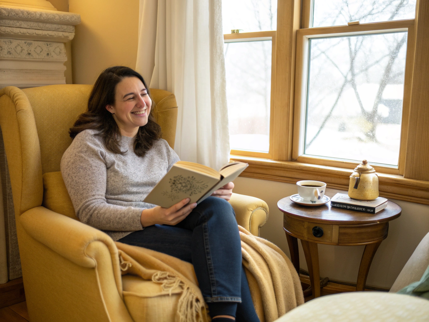 A senior comfortably reviewing a morning publication in a bright living room